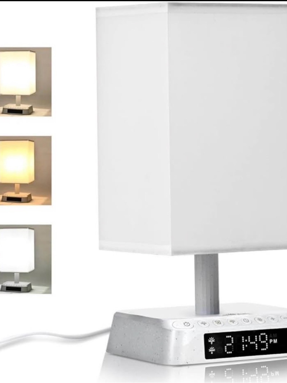 White LED Square Table Lamp with Digital Clock
